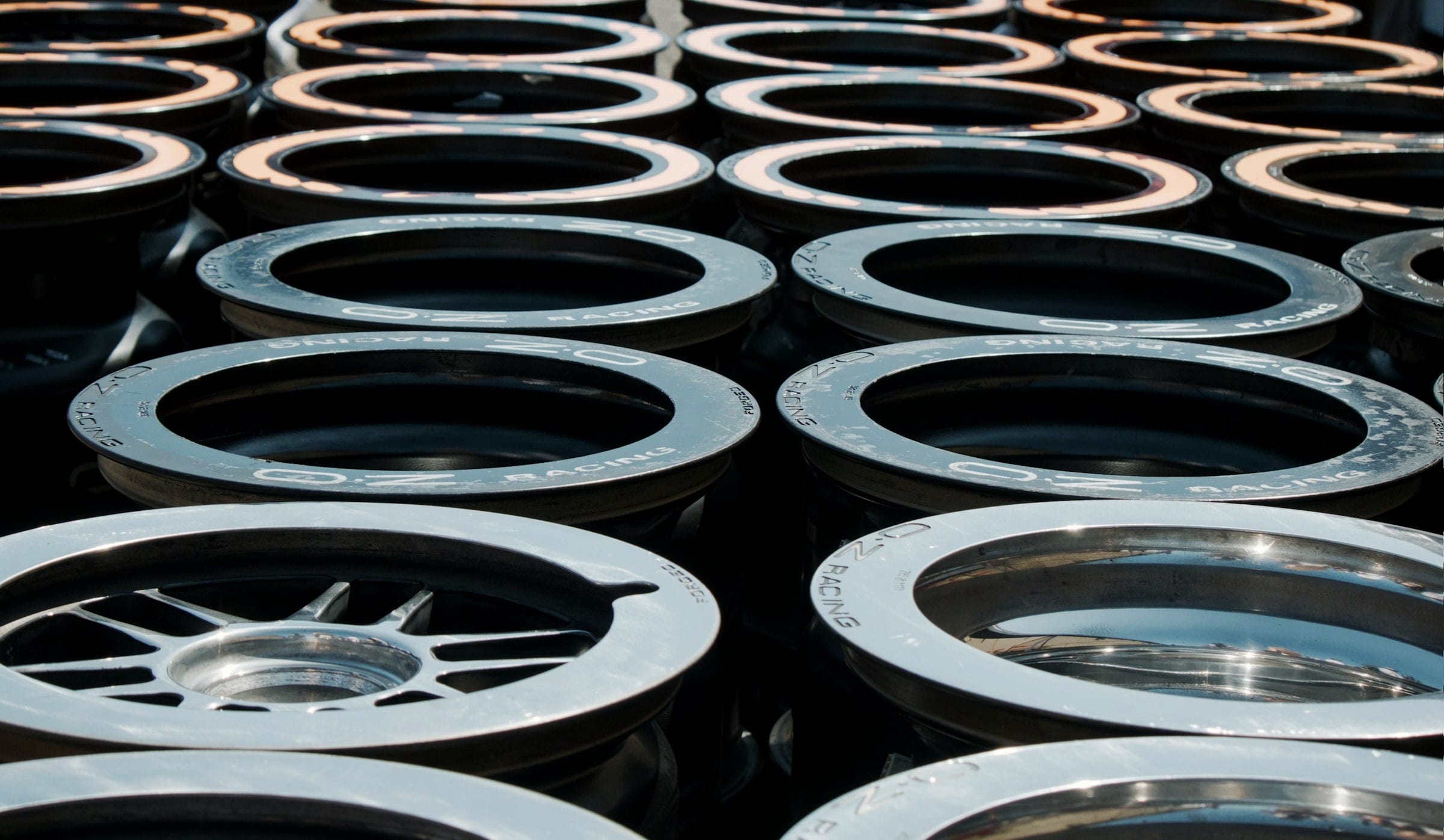 Rows of stacked forged alloy wheel rims